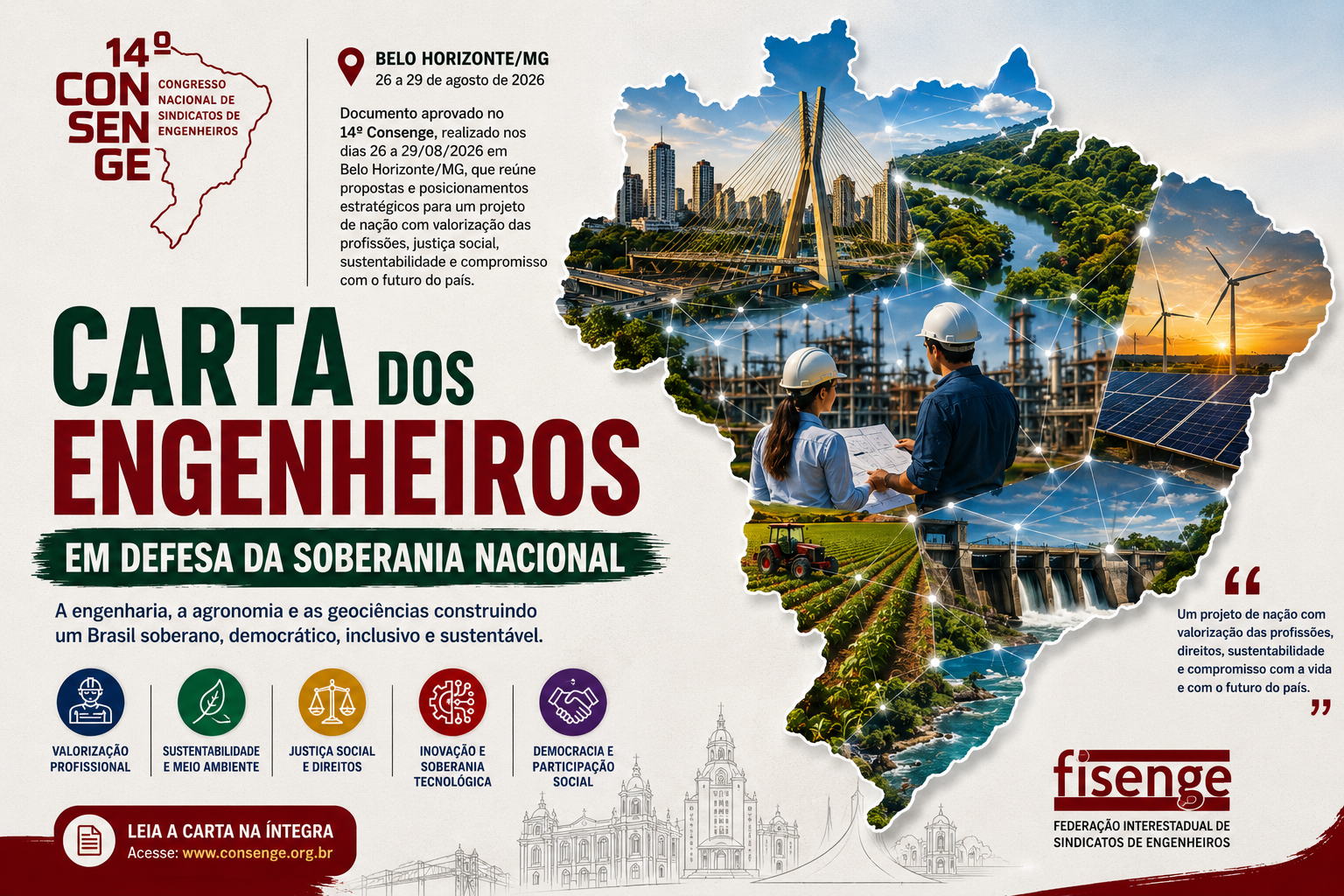 14º CONSENGE - Carta de Minas Gerais reafirma compromisso da Engenharia com a soberania nacional e o desenvolvimento do Brasil